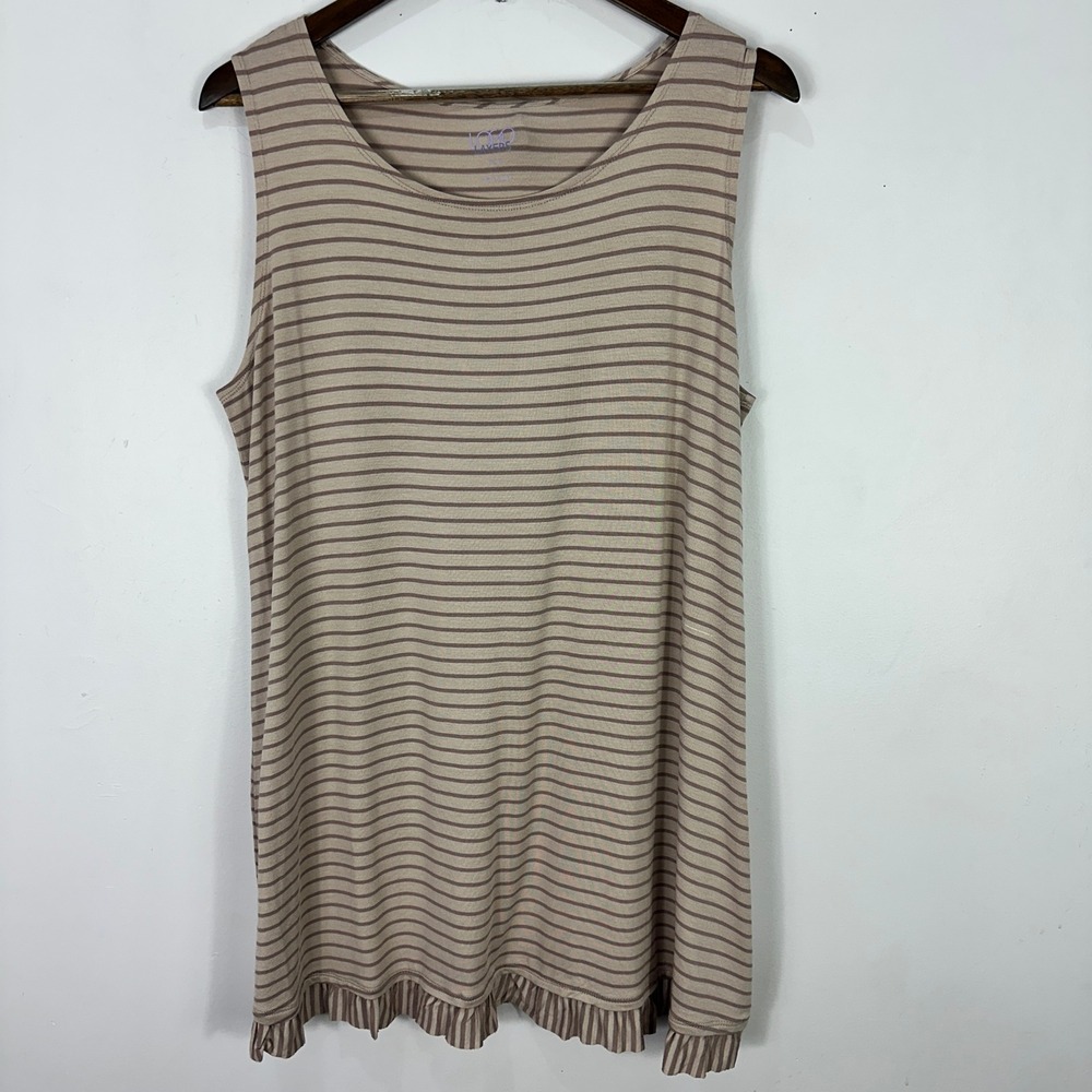 LOGO Layers Tunic Top XL Taupe Stripe Boho Neutral Soft Girl Ruffle Hem